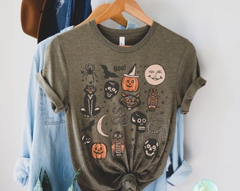 Halloween Doodles Vintage Halloween Shirt Fall Apparel Witchy Clothing Witchy Clothes Fall T-Shirt Short Sleeve Halloween Vintage Tshirt