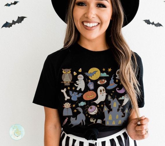 Halloween Doodles Pastel Goth Halloween Shirt Fall Apparel Creepy Cute Witchy Clothing Witchy Clothes Fall T-Shirt Spooky Season Halloween