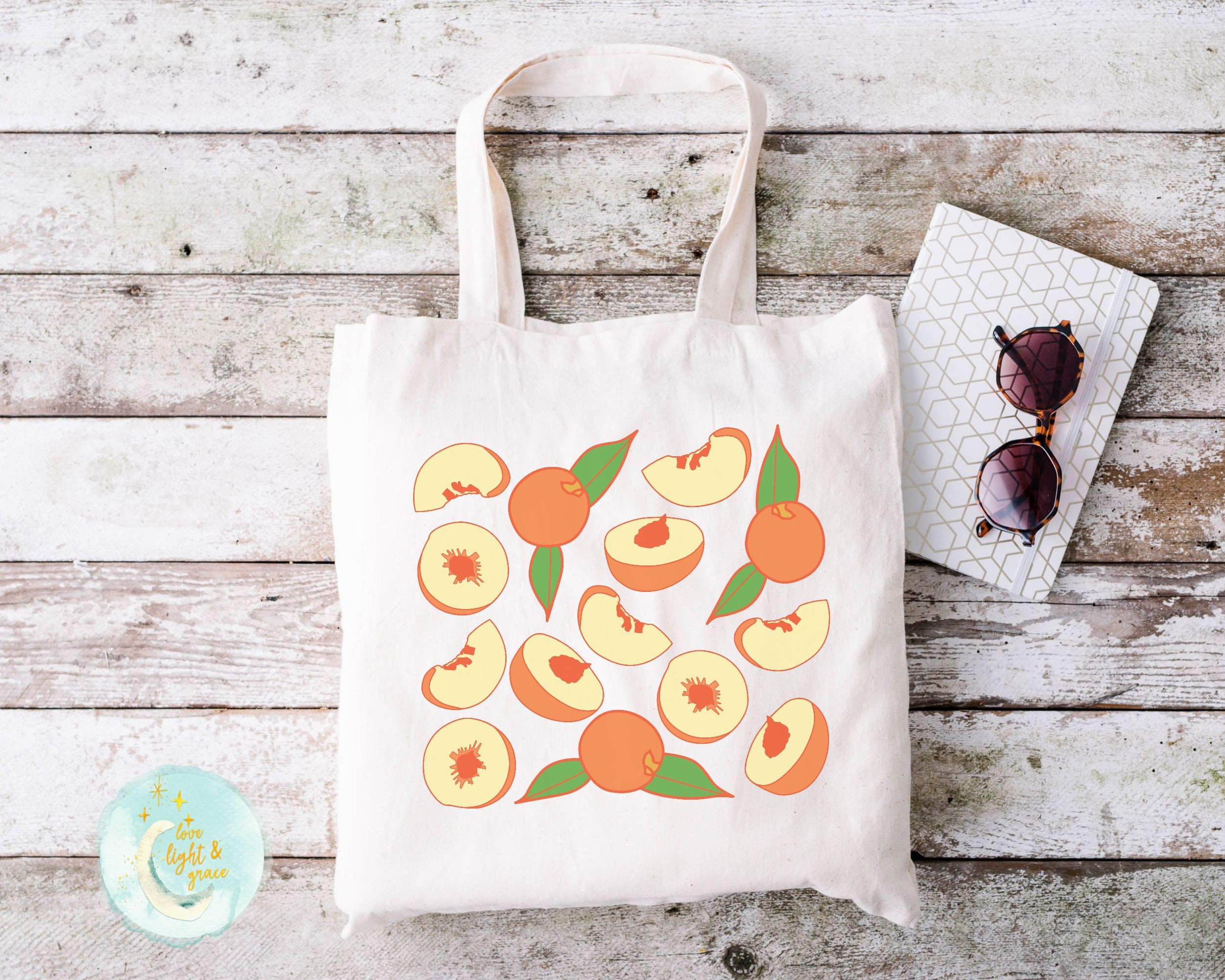 Peaches Summer Totes Canvas Tote Bag Peachy Keen Print Bag | Etsy