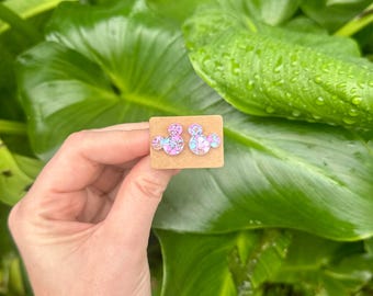 Pastel Confetti Glitter Mouse Stud Earrings, Glitter Mouse Stud Earrings, Gifts for Children, Glitter Stud Earrings, Custom Stud Earrings