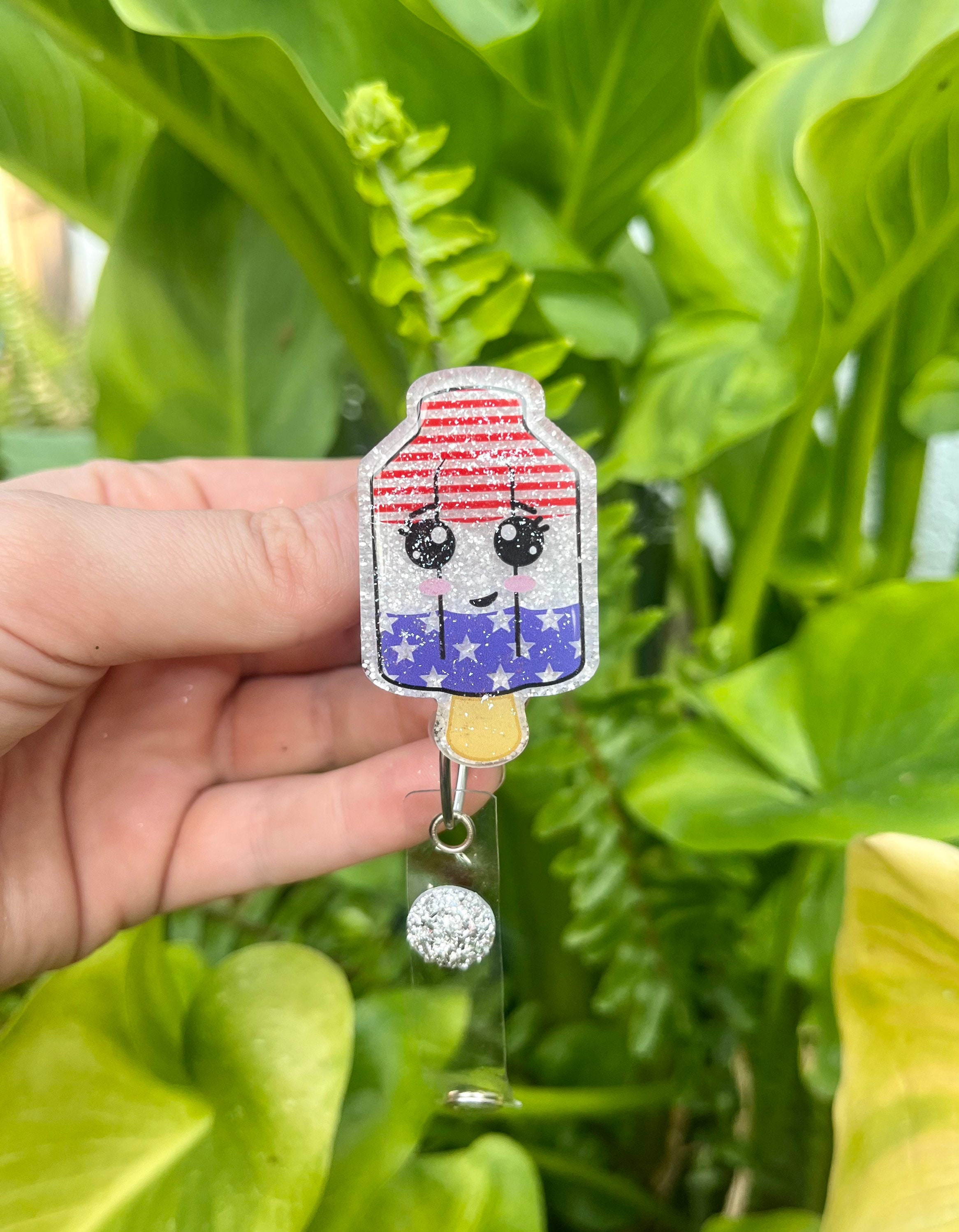 Fourth of July Ice Pop Popsicle Badge Reel, American Flag Badge