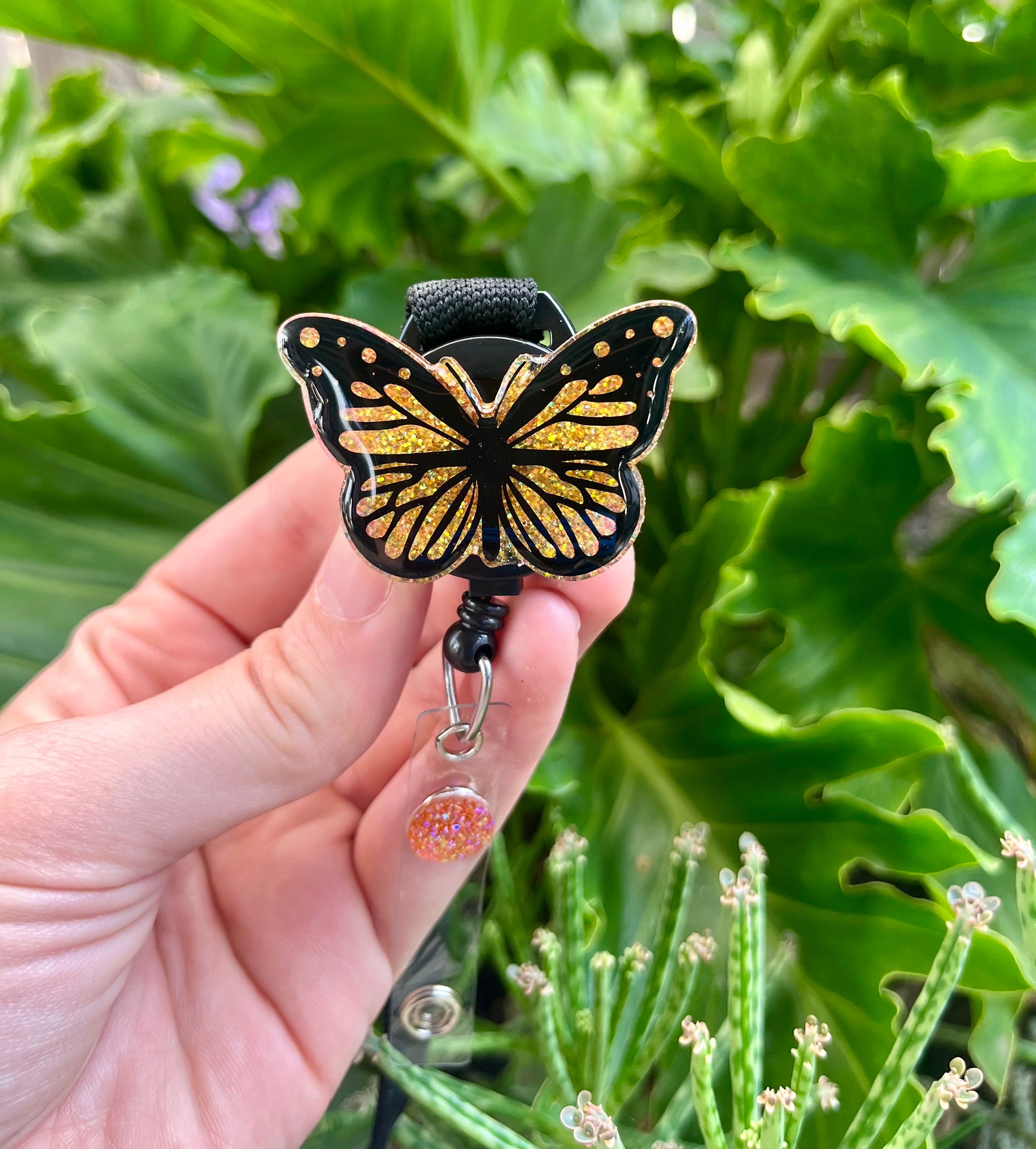 Butterfly Glitter Badge Reel, Monarch Badge Reel, Pediatric Badge