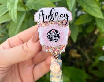 Coffee Badge Reel, Pink Glitter Nurse Badge Reel, Badge Reel Nurse, Badge Reel Custom, Badge Reel Personalized, Badge Reel Glitter