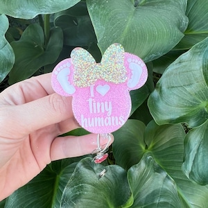 I Love Tiny Humans Badge Reel Footprints Mouse Head, NICU badge reel, Badge Reel Personalized, Labor and Delivery, Badge Reel RN