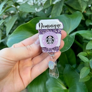 Lavender Coffee Scrubs and Rubber Gloves Badge Reel, Glitter Nurse Badge Reel, Badge Reel Nurse, Badge Reel Custom, Badge Reel Personalized