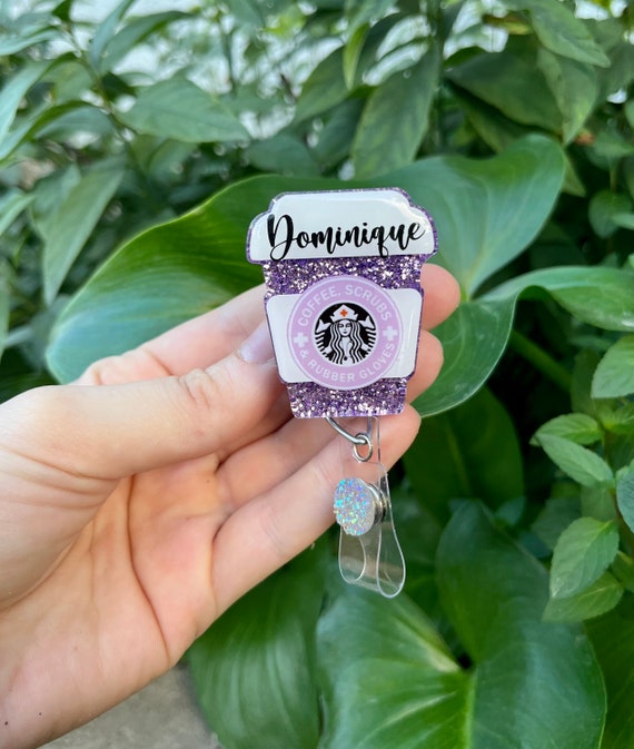 Lavender Coffee Scrubs and Rubber Gloves Badge Reel, Glitter Nurse Badge  Reel, Badge Reel Nurse, Badge Reel Custom, Badge Reel Personalized