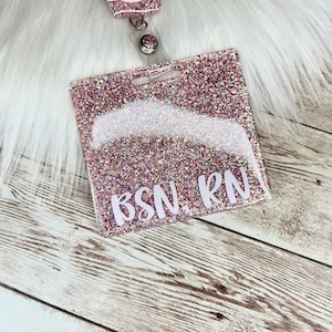 Blush Pink Glitter Badge Buddy, Horizontal Badge Buddy, Vertical Badge Buddy,  Lvn Cna Badge Buddy, Nurse ID Holder, RN Gift