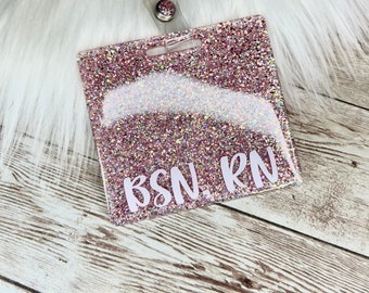 Blush Pink Glitter Badge Buddy, Horizontal Badge Buddy, Vertical Badge Buddy,  Lvn Cna Badge Buddy, Nurse ID Holder, RN Gift
