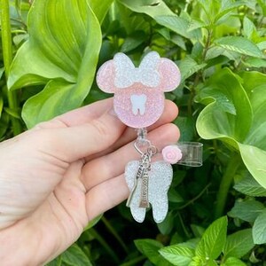 Dental Mouse Head Badge Reel Glitter, Custom Badge Reel, Hygienist Badge Reel, Dental Assistant Badge Reel Personalized