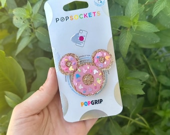 Donut Mouse Head with Sprinkles Phone Grip, Mouse Head Pop Grip, Glitter Phone Socket, Glitter Phone Accessory