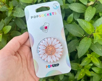 Peach Sunflower Phone Grip, Personalized Pop Grip, Custom Phone Socket, Floral Phone Accessory