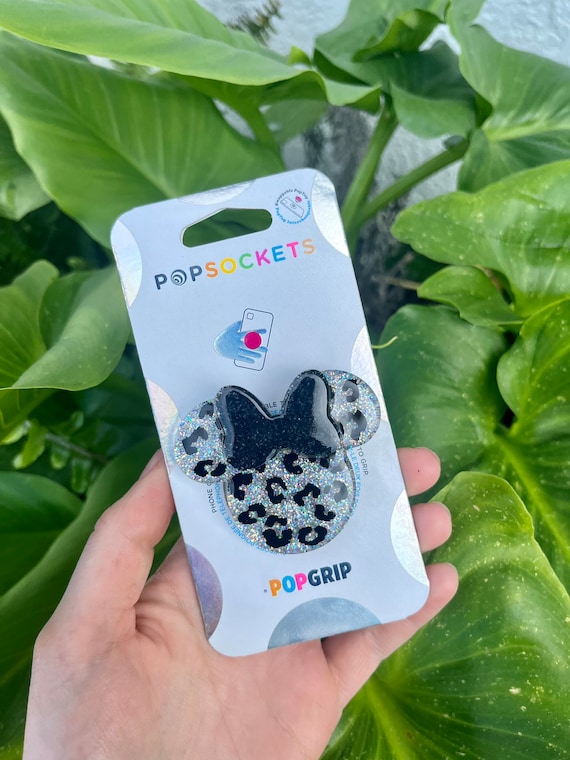 Silver and Black Leopard Mouse Head Phone Grip, Mouse Head Pop