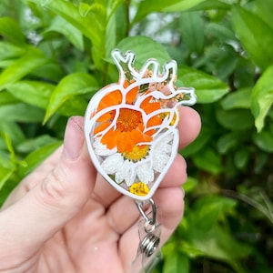 Pressed Flower Anatomical Heart Badge Reel, Badge Reel Nurse, Badge Reel Custom, Badge Reel Personalized, Badge Reel Glitter, Badge Reel RN