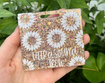 Sunflower Gold Glitter Badge Buddy, Horizontal Badge Buddy, Vertical Badge Buddy,  Lvn Cna Badge Buddy, Nurse ID Holder, RN Gift