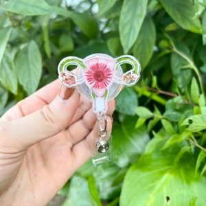 Pressed Flower Uterus Badge Reel, Badge Reel Nurse, Badge Reel Custom, Badge Reel Personalized, Badge Reel Glitter, Badge Reel RN