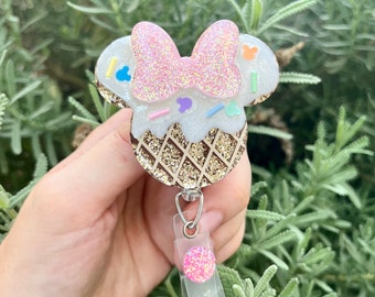 Maus Kopf Eis mit Streuseln Abzeichen Reel, Dessert Abzeichen Reel, Eiscreme Abzeichen Reel Krankenschwester, Badge Reel Custom, Badge Reel personalisiert