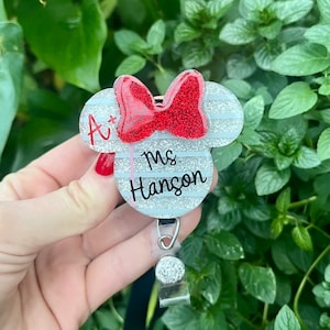 Notebook Paper Badge Reel, White Glitter Teacher Badge Reel, Badge Reel Teacher, Badge Reel Custom, Badge Reel Personalized