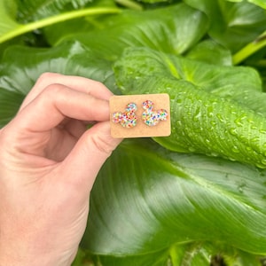 Regenbogen Konfetti Glitter Maus Ohrstecker, Glitter Maus Ohrstecker, Geschenke für Kinder, Glitter Ohrstecker, Benutzerdefinierte Ohrstecker