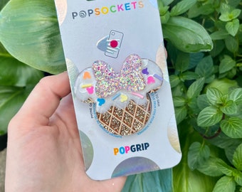 Mouse Head Ice Cream with Sprinkles Phone Grip, Mouse Head Pop Grip, Glitter Phone Socket, Glitter Phone Accessory