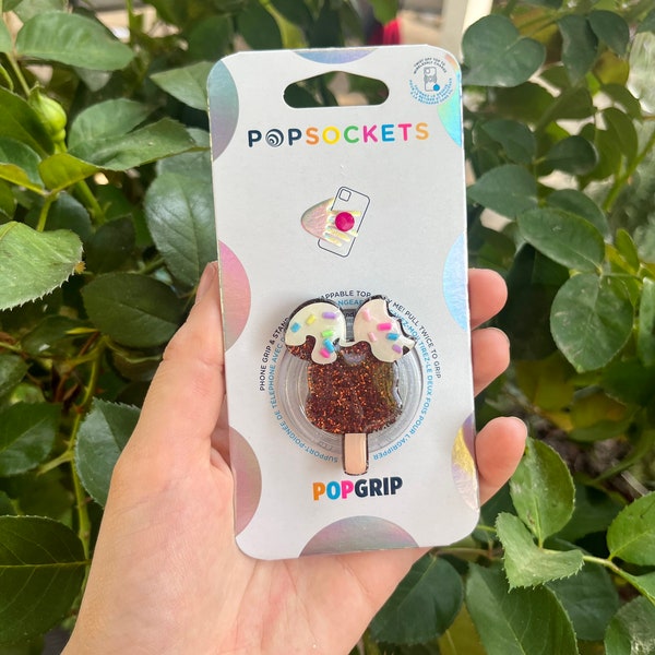 Chocolate Mouse Ice Cream with Sprinkles Phone Grip, Mouse Head Pop Grip, Glitter Phone Socket, Glitter Phone Accessory