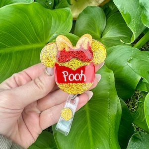 Mouse Head Honey Bear Badge Reel, Badge Reel Nurse, Badge Reel Custom, Badge Reel Personalized, Badge Reel Glitter