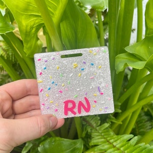White Glitter With Sprinkles Badge Buddy, Horizontal Badge Buddy, Vertical Badge Buddy,  Lvn Cna Badge Buddy, Nurse ID Holder, RN Gift