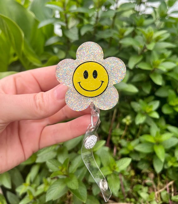 Happy Face Daisy Glitter Badge Reel, Badge Reel Nurse, Badge Reel Custom,  Badge Reel Personalized, Badge Reel Glitter, Badge Reel RN