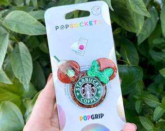 Glitter Mouse Coffee Phone Grip, Mouse Head Pop Grip, Glitter Phone Socket, Glitter Pop Phone Accessory