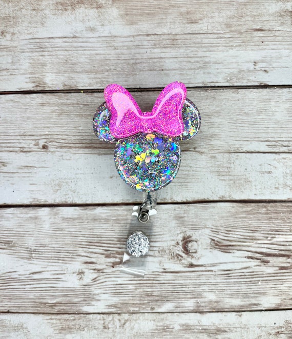 Pink and Silver Mouse Badge Reel, Badge Reel Nurse, Pink and Silver Badge  Reel Glitter, Badge Reel RN