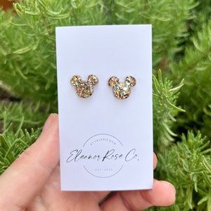 Chunky Gold Glitter Mouse Stud Earrings, Glitter Mouse Stud Earrings, Gifts for Children, Glitter Stud Earrings, Handmade Stud Earrings