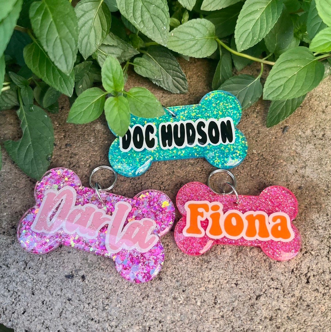 Glitter Dog Tag Glitter Custom Pet ID Tag Personalized Pet Etsy