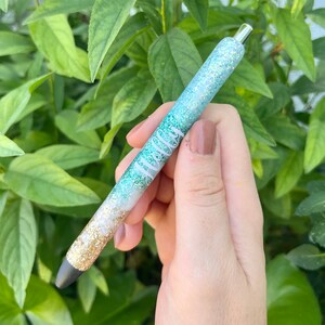 Light Blue Glitter Pen Beach, Glitter Pen Custom, Glitter Pen Epoxy, Glitter Pen Inkjoy, Glitter Pen Personalized, Custom Pen Gift