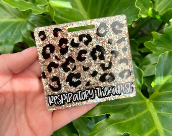 Leopard Gold Glitter Badge Buddy, Horizontal Badge Buddy, Vertical Badge Buddy,  Leopard Badge Buddy, Nurse ID Holder, RN Gift