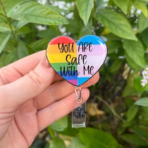 You Are Safe With Me Badge Reel, Pride Glitter Nurse Badge Reel, LGBTQ Badge Reel Nurse, Badge Reel Custom, Badge Reel Personalized