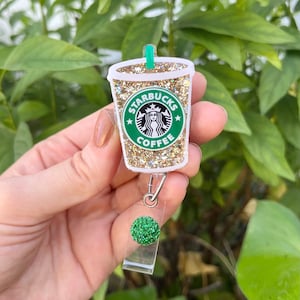 Gold Glitter Iced Coffee Badge Reel, Nurse Badge Reel, Badge Reel Nurse, Badge Reel Custom, Badge Reel Personalized, Badge Reel Glitter