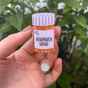 Bobine de badge de pharmacie, bobine de badge d’infirmière à paillettes de l’équipe de pharmacie, bobine de badge de bouteille de pilule, bobine de badge personnalisée, bobine de badge personnalisée