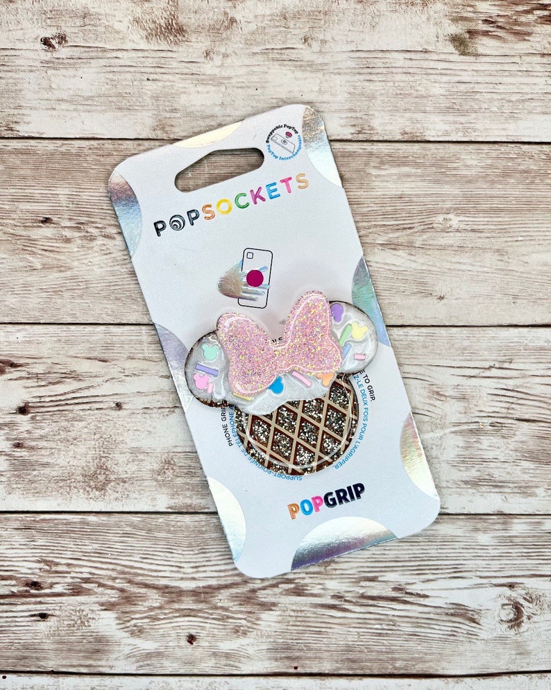 Mouse Head Ice Cream with Sprinkles Phone Grip, Mouse Head Pop Grip, Glitter Phone Socket, Glitter Phone Accessory image 2