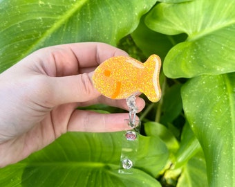 Orange Fish Cracker Ausweisrolle, Orange Glitter Ausweisrolle, Ausweisrolle für Krankenschwester, Ausweisrolle individuell, Ausweisrolle personalisiert