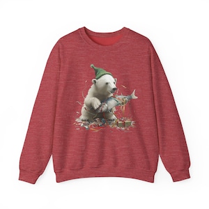 Christmas Polar Bear Unisex Sweatshirt - Holiday Gift for Winter Animal Lovers, Cozy Crewneck Jumper, Festive Xmas Apparel, Arctic Wildlife