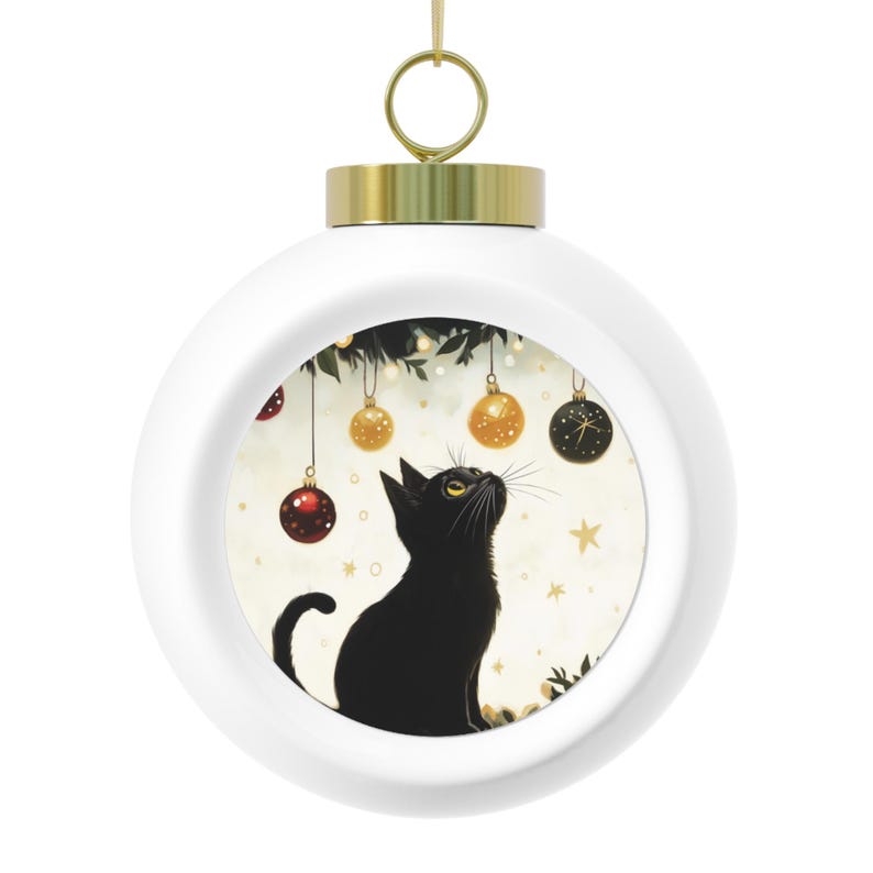 Christmas Ball Ornament Black Cat Ornament, Holiday Decor, Cat Lover