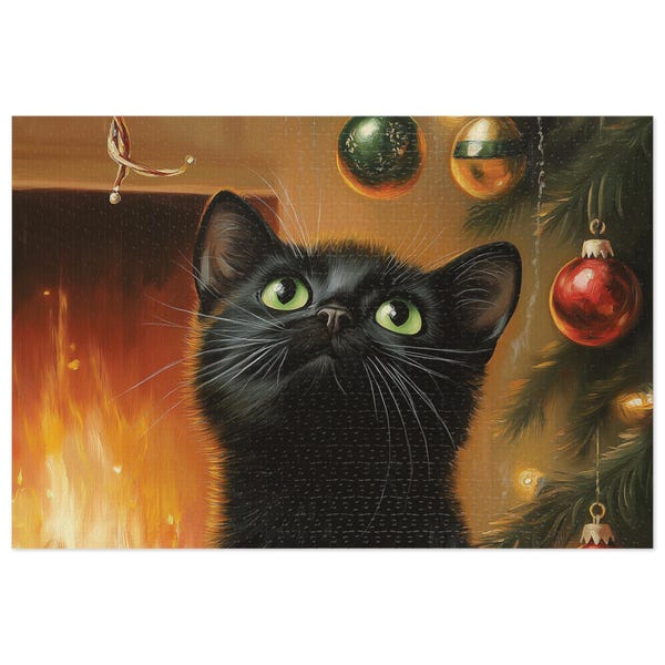 Black Cat Christmas Jigsaw Puzzle: Holiday Cat Lover Gift