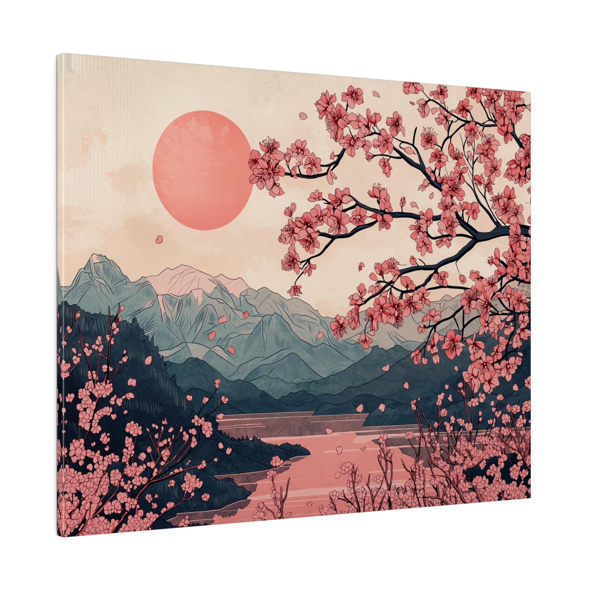 Serene Japanese Cherry Blossom Landscape Matte Canvas Eco-friendly
