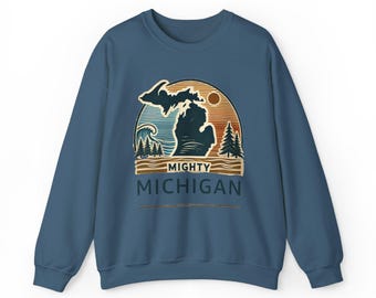 Mighty Michigan Great Lakes Sweatshirt, Unisex Sweatshirt, Crewneck Jumper, Lake Life Sweatshirt, Michigan Lover Gift, Great Lakes Apparel
