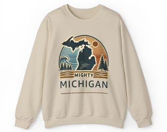Mighty Michigan Great Lakes Sweatshirt, Unisex Sweatshirt, Crewneck Jumper, Lake Life Sweatshirt, Michigan Lover Gift, Great Lakes Apparel