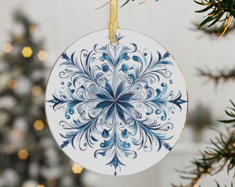 Intricate Blue Snowflake Ornament - Acrylic Christmas Tree Decoration