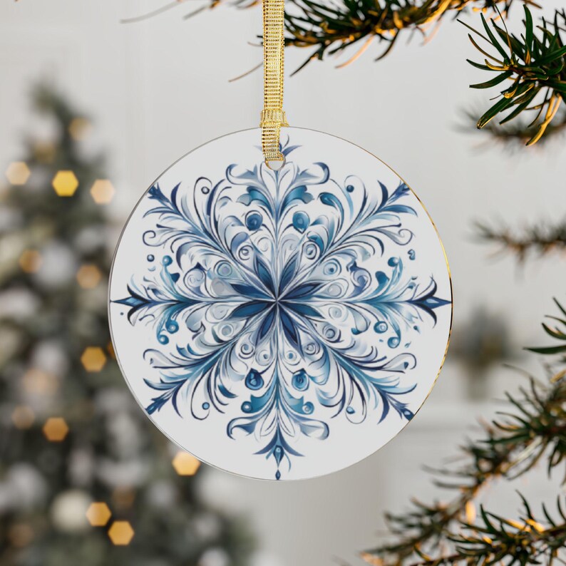 Intricate Blue Snowflake Ornament - Acrylic Christmas Tree Decoration ...