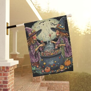 Banner, Candy Witches Garden & House Decor, Halloween Banner, Outdoor Party Decoration, Fall Home Flag, Witchy Yard Sign