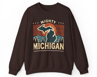 Felpa Mighty Michigan Great Lakes, felpa unisex, maglione girocollo, felpa Lake Life, regalo per gli amanti del Michigan, abbigliamento Great Lakes