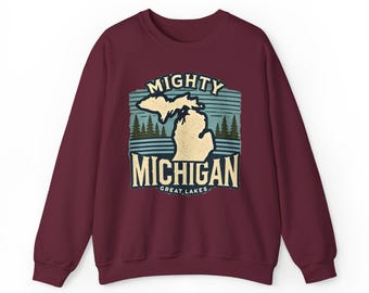 Mighty Michigan Great Lakes Sweatshirt, Unisex Sweatshirt, Crewneck Jumper, Lake Life Sweatshirt, Michigan Lover Gift, Great Lakes Apparel
