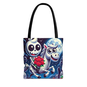 Whimsical Skeleton Rider Tote Bag - Halloween Fun (AOP)
